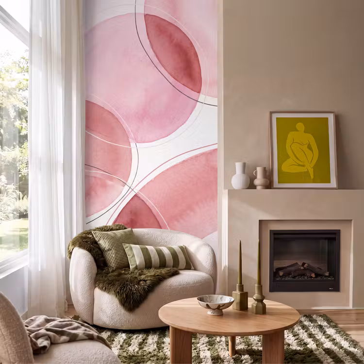 Abstract - Cirkels - Modern - Roze - Kunst Behang Vlies klein -sfeer2