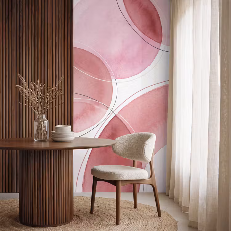 Abstract - Cirkels - Modern - Roze - Kunst Behang Vlies klein -sfeer1
