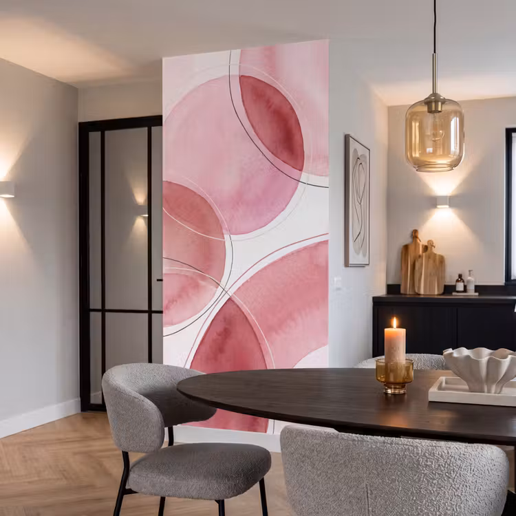 Abstract - Cirkels - Modern - Roze - Kunst Behang Vlies klein -sfeer3