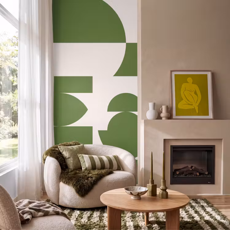 Abstract - Geometrie - Modern - Groen - Wit Behang Vlies klein -sfeer2