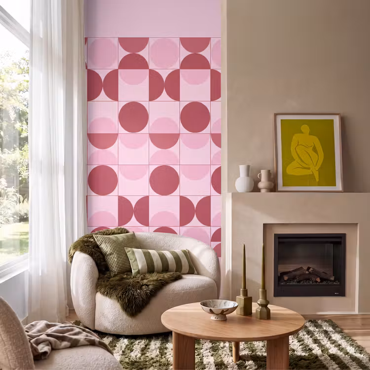 Abstract - Geometrisch - Cirkels - Roze - Modern Behang Vlies klein -sfeer2