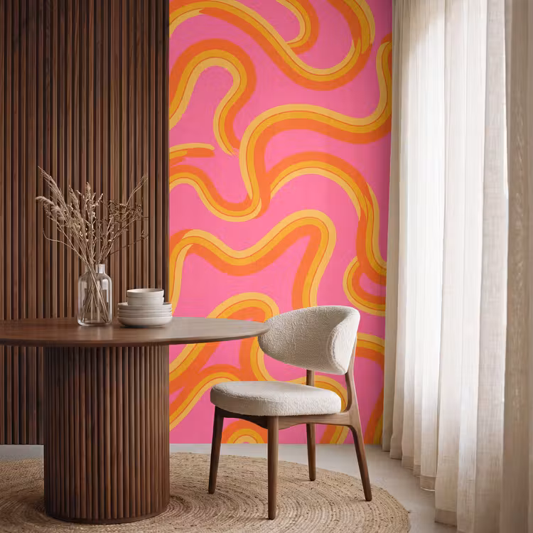 Abstract - Golvende lijnen - Modern - Kleurrijk Behang Vlies klein -sfeer1
