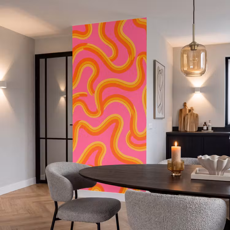 Abstract - Golvende lijnen - Modern - Kleurrijk Behang Vlies klein -sfeer3