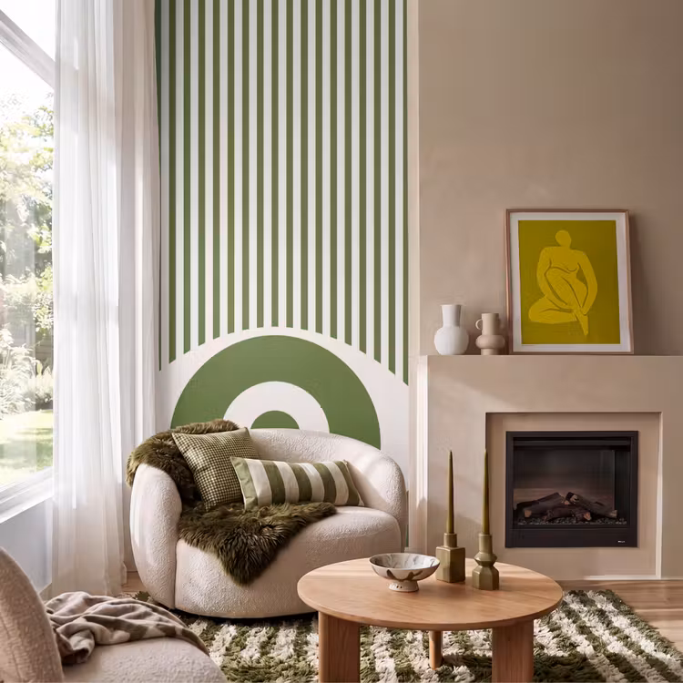 Abstract - Oog - Strepen - Modern - Groen Behang Vlies klein -sfeer2