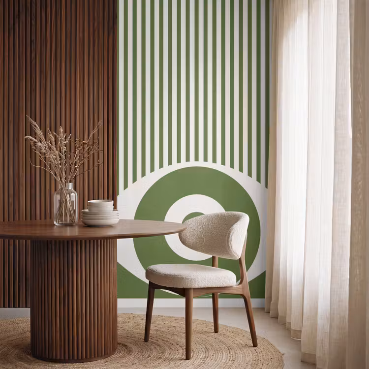 Abstract - Oog - Strepen - Modern - Groen Behang Vlies klein -sfeer1
