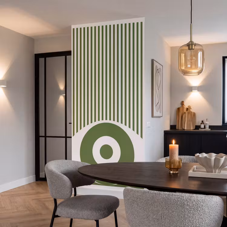 Abstract - Oog - Strepen - Modern - Groen Behang Vlies klein -sfeer3