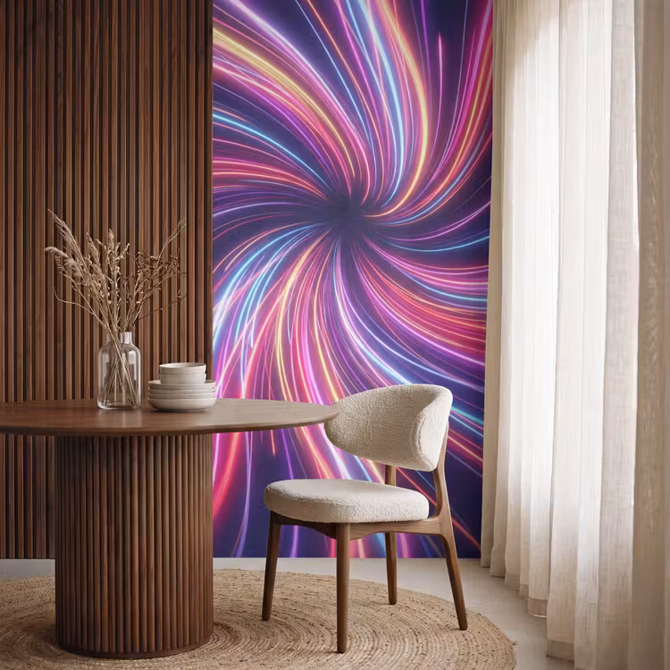 Abstract - Swirl - Futuristic - Neon Behang Vlies klein -sfeer1