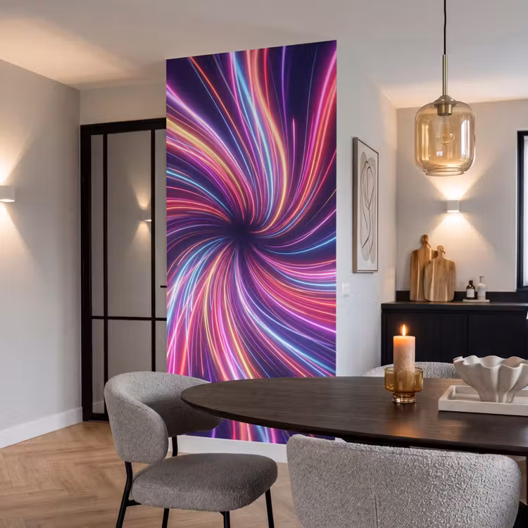 Abstract - Swirl - Futuristic - Neon Behang Vlies klein -sfeer3