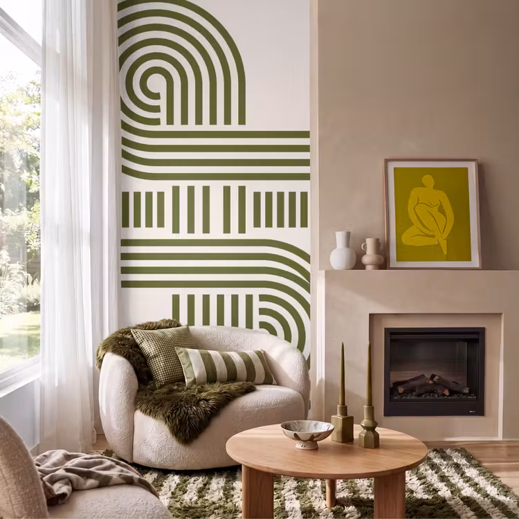 Abstract - Vormen - Modern - Groen Behang Vlies klein -sfeer2
