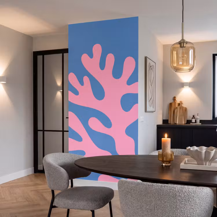 Abstract - Vormen - Roze - Blauw Behang Vlies klein -sfeer3