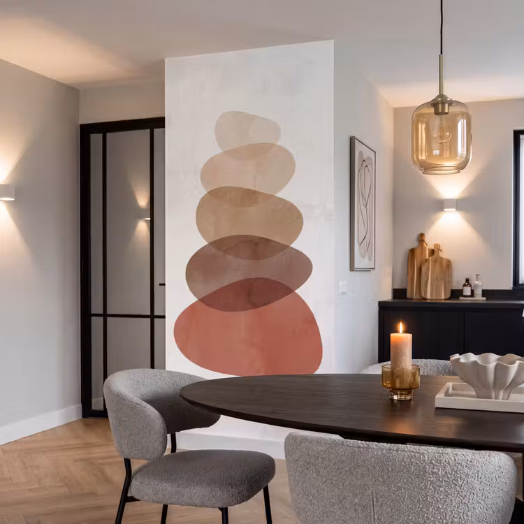 Abstractie - Gestapeld - Balans - Modern - Aardetinten Behang Vlies klein -sfeer3