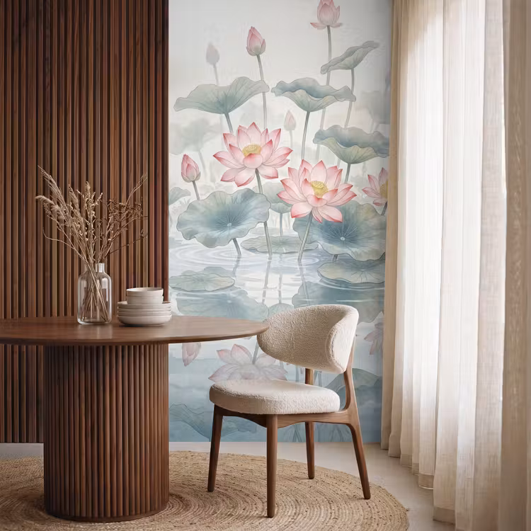 Aquarel - Lotusbloemen - Kleurrijk Behang Vlies klein -sfeer1
