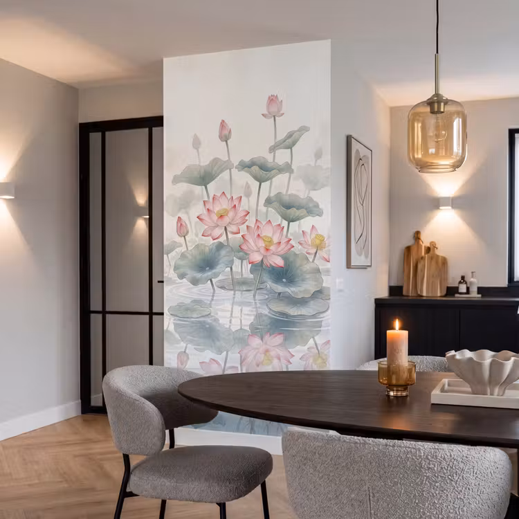 Aquarel - Lotusbloemen - Kleurrijk Behang Vlies klein -sfeer3