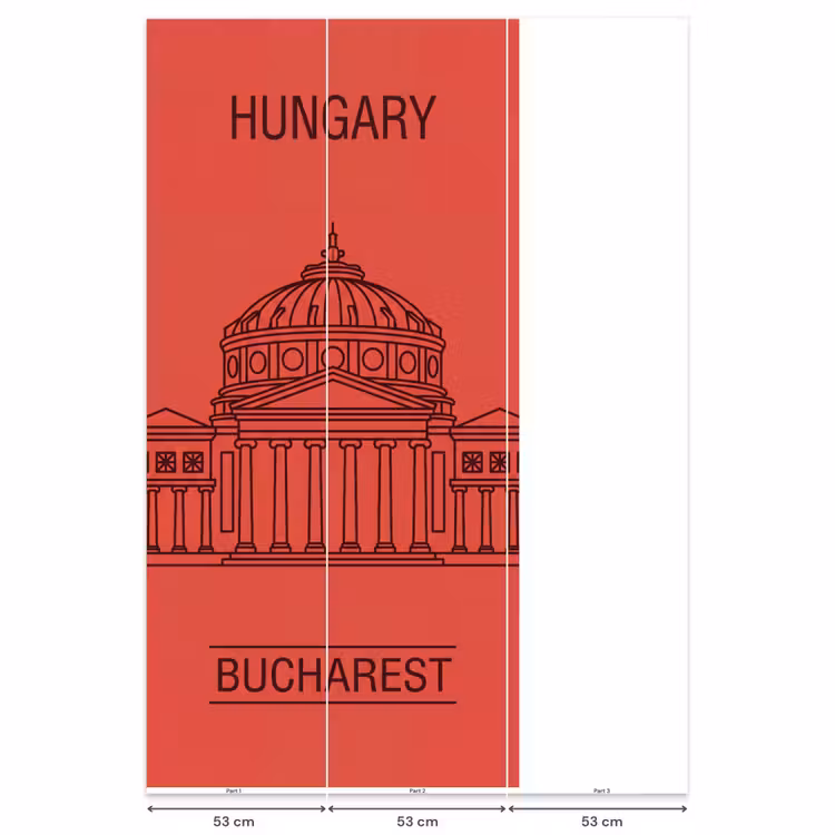 Architectuur - Boekarest - Stedelijk - Lijntekening - Rood Behang Vlies klein -USP_banen