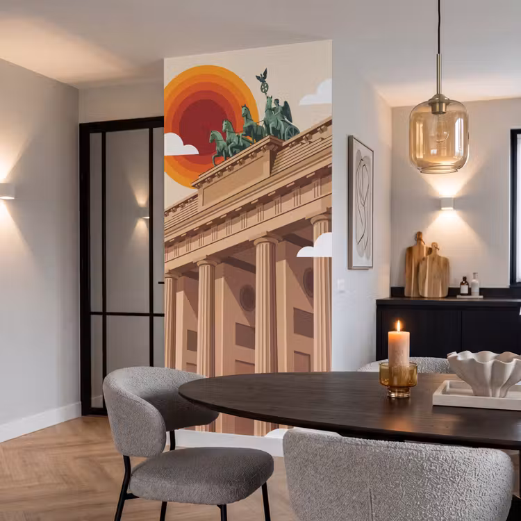 Architectuur - Brandenburg - Berlijn - Zonsondergang - Historisch Behang Vlies klein -sfeer3