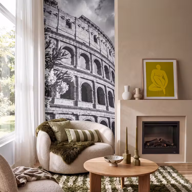 Architectuur - Colosseum - Rome - Historisch - Zwart-wit Behang Vlies klein -sfeer2