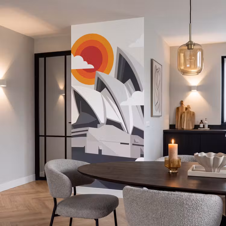 Architectuur - Stadsgezicht - Modern - Grijs - Oranje Behang Vlies klein -sfeer3