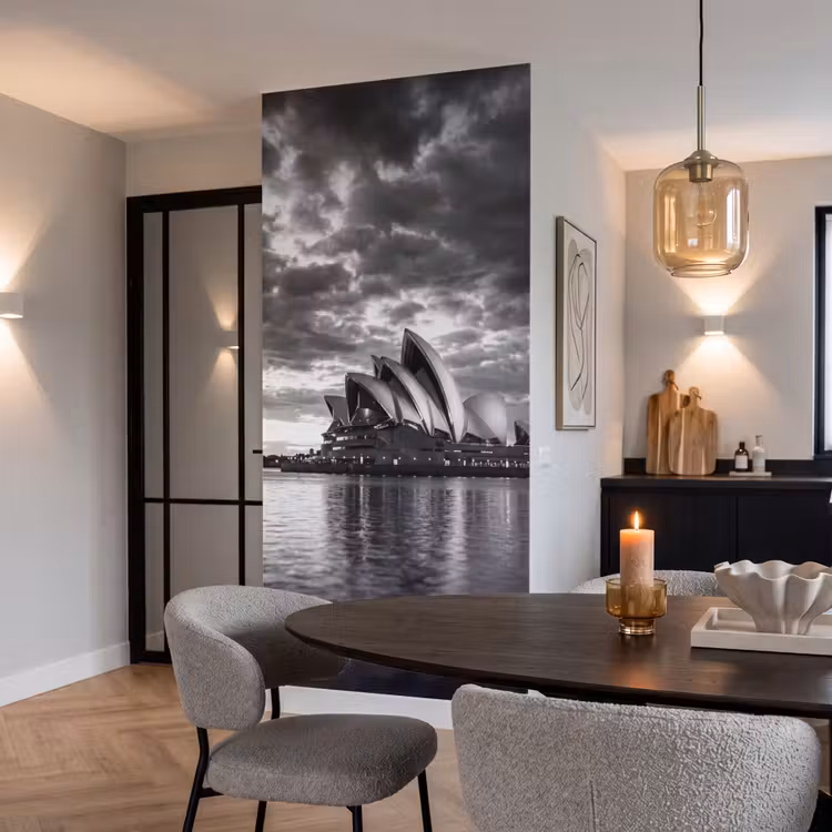 Architectuur - Water - Stad - Modern - Zwart-wit Behang Vlies klein -sfeer3