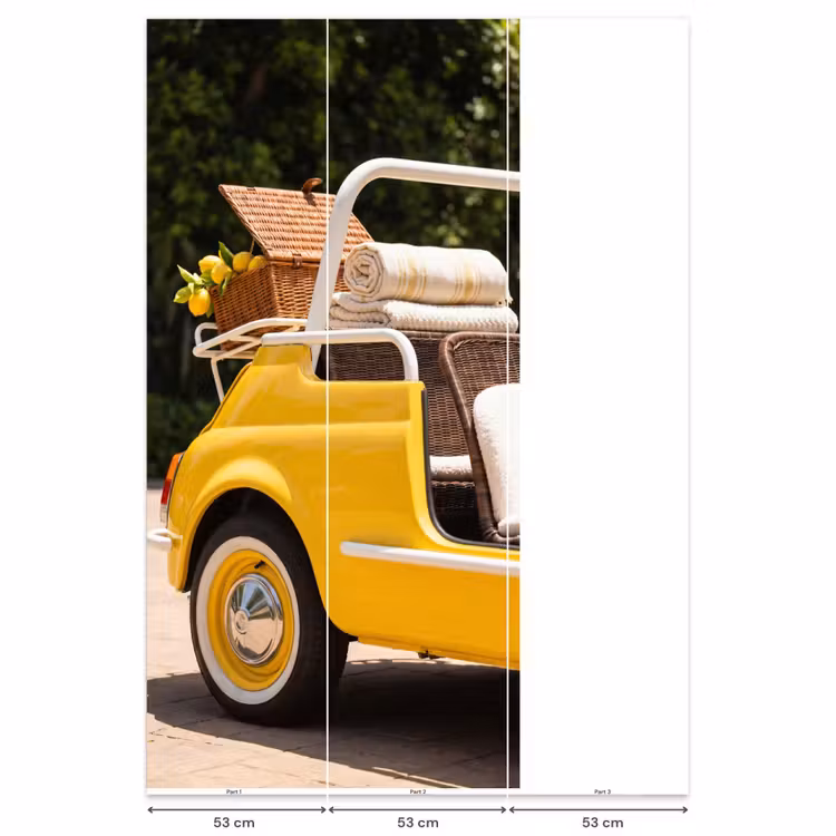 Auto - Picknick - Zomer - Geel Behang Vlies klein -USP_banen