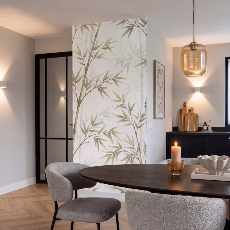 Bamboe - Bladeren - Natuur - Aquarel - Groen Behang Vlies klein -sfeer3