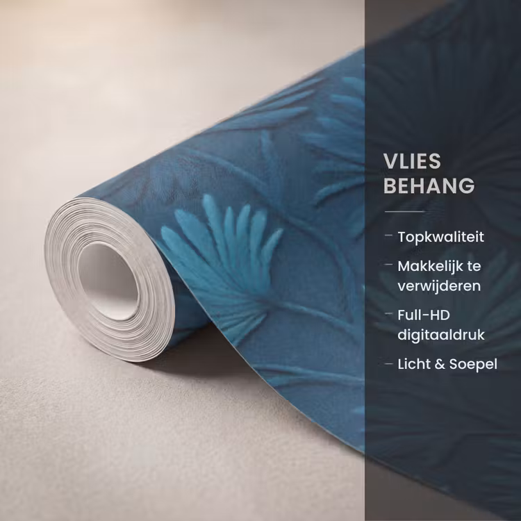 Bladeren - Reliëf - Patroon - Oceaanblauw - Modern Behang Vlies klein 1076 -USP_closeupNL