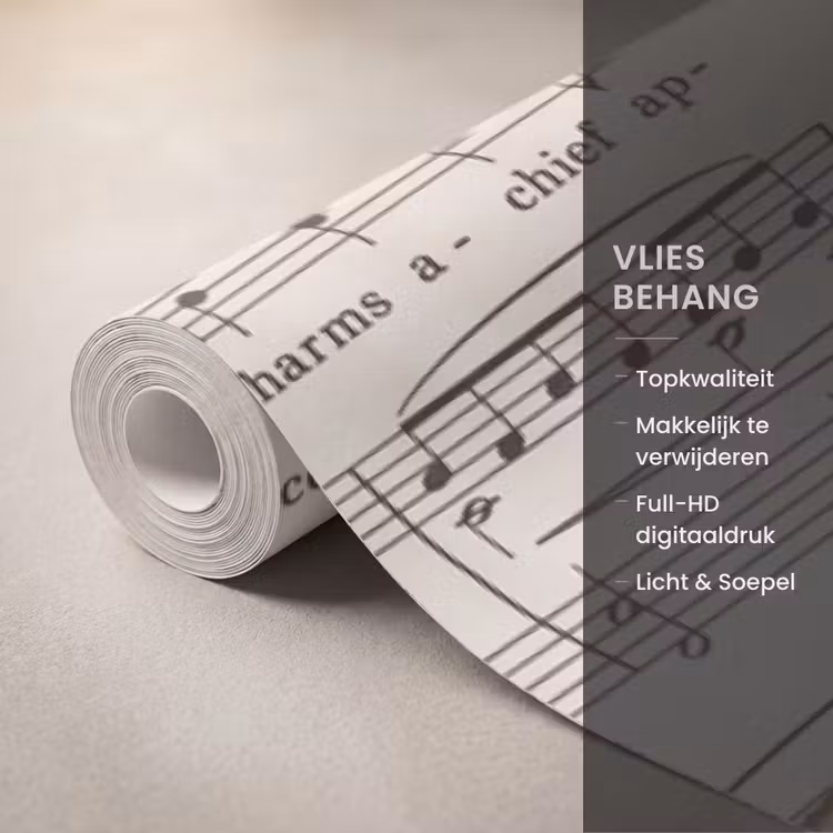 Bladmuziek - Oud - Noten - Vintage - Beige Behang Vlies klein -USP_closeupNL