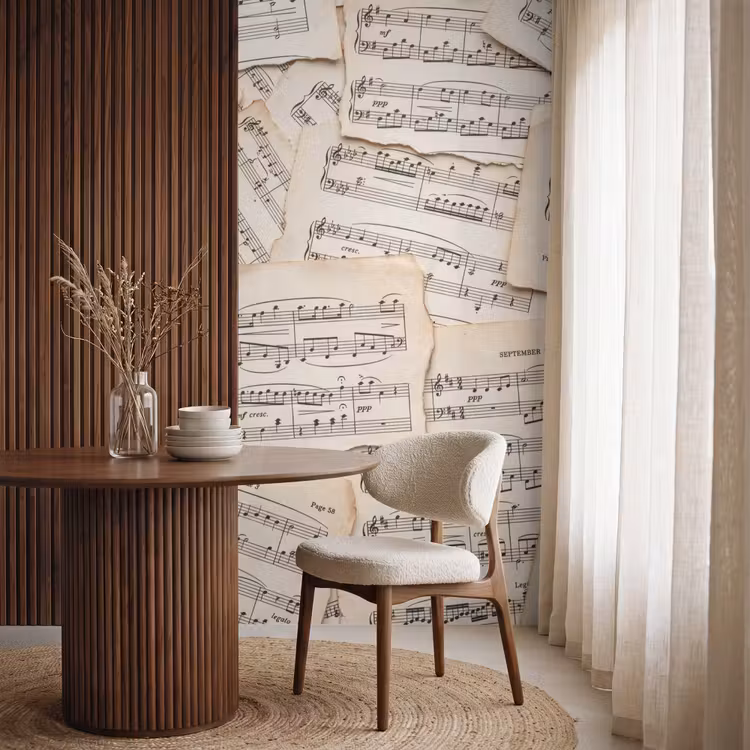 Bladmuziek - Oud - Noten - Vintage - Beige Behang Vlies klein -sfeer1