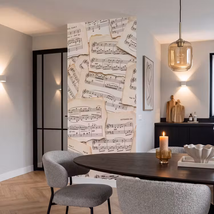 Bladmuziek - Oud - Noten - Vintage - Beige Behang Vlies klein -sfeer3