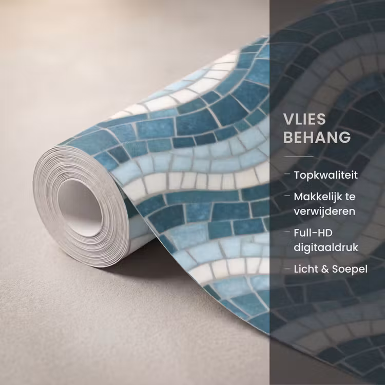 Blauw - Wit - Mozaïek - Golvend Behang Vlies klein 1076 -USP_closeupNL