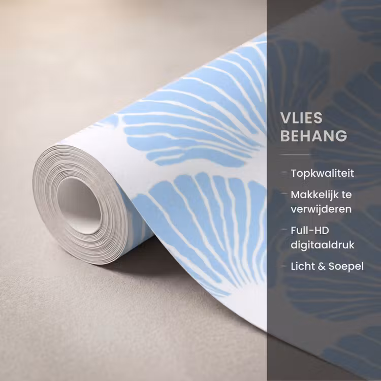 Blauw - Wit - Schelpen - Grafisch - Structuur Behang Vlies klein 1076 -USP_closeupNL