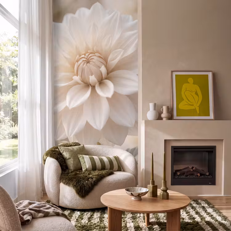 Bloem - Dahlia - Wit Behang Vlies klein -sfeer2