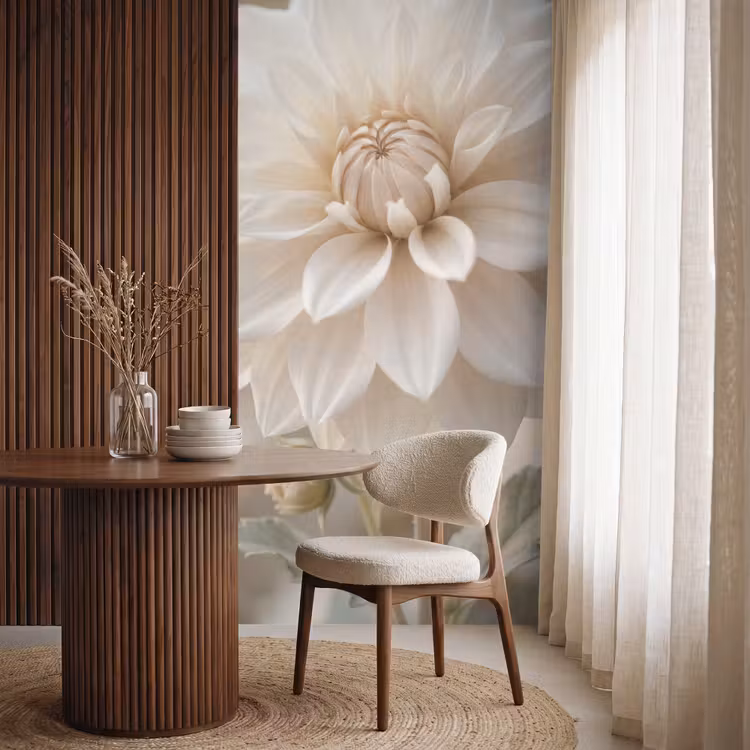 Bloem - Dahlia - Wit Behang Vlies klein -sfeer1