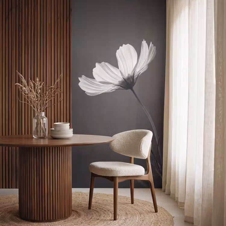 Bloem - Minimalistisch - Zwart - Wit Behang Vlies klein -sfeer1