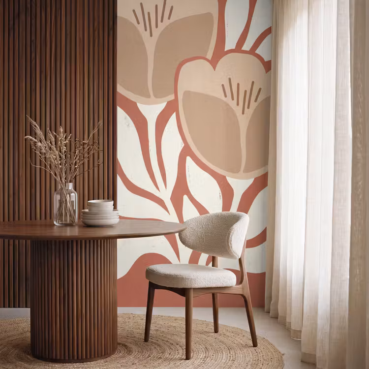 Bloemen - Abstract - Modern - Beige - Natuur Behang Vlies klein -sfeer1