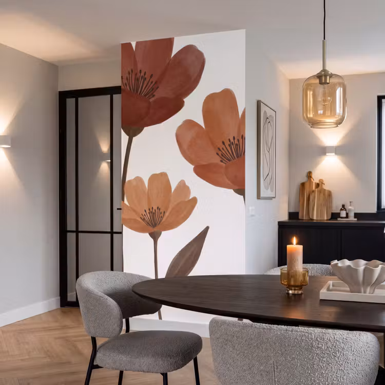Bloemen - Abstract - Modern - Bruin - Decoratief Behang Vlies klein -sfeer3
