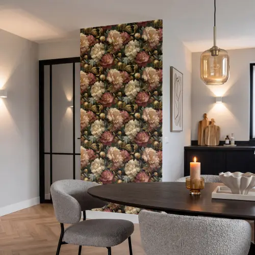 Bloemen - Barok - Patroon - Roze - Crème Behang Vlies klein 1076 -sfeer3
