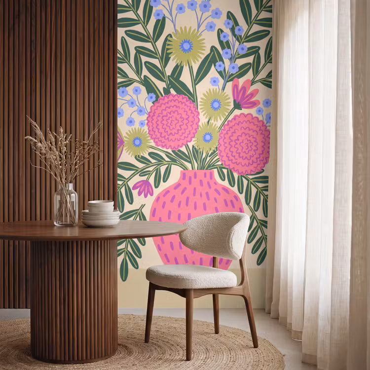 Bloemen - Boeket - Natuur - Abstract - Roze Behang Vlies klein -sfeer1