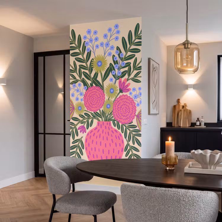 Bloemen - Boeket - Natuur - Abstract - Roze Behang Vlies klein -sfeer3