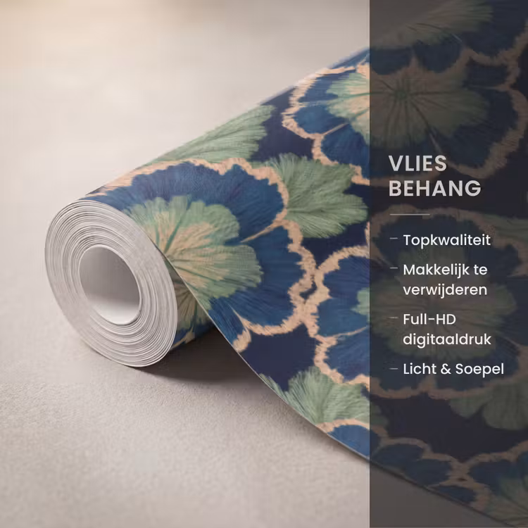 Bloemen - Borduurwerk - Patroon - Blauw - Groen Behang Vlies klein 1076 -USP_closeupNL