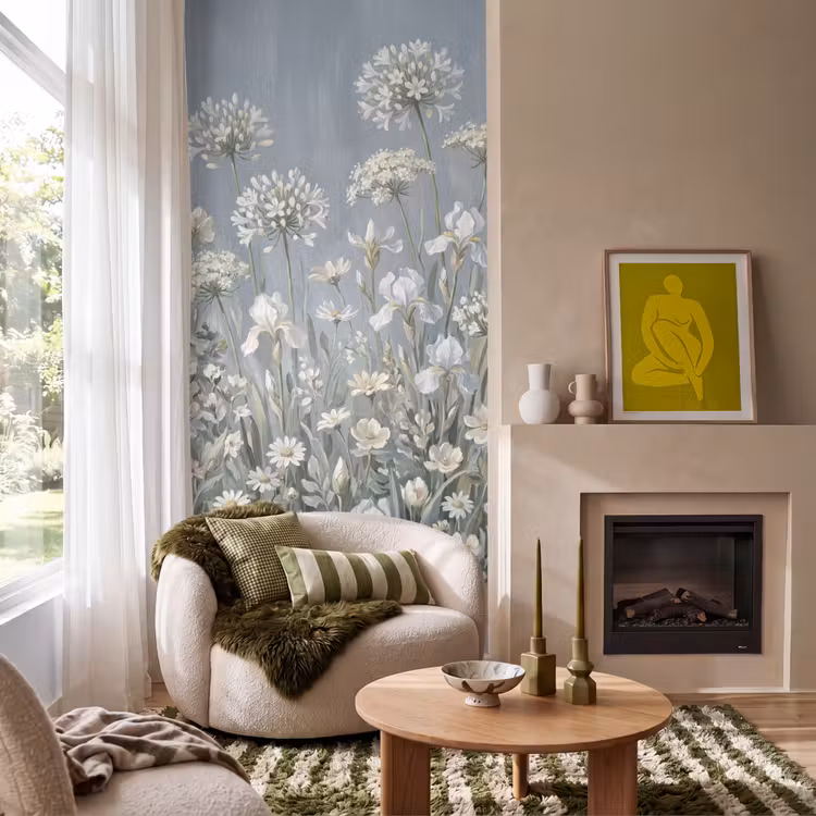 Bloemen - Botanisch - Blauw Behang Vlies klein -sfeer2