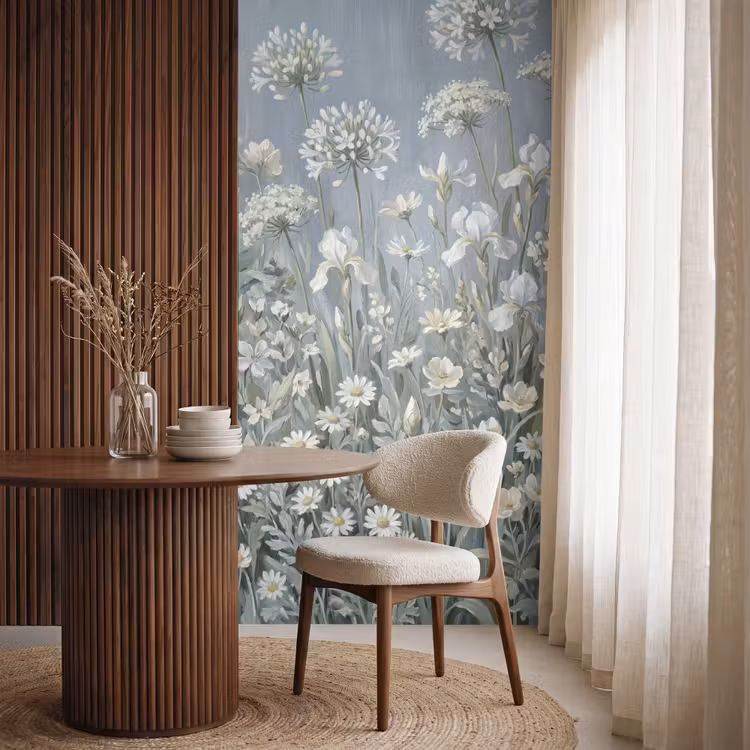 Bloemen - Botanisch - Blauw Behang Vlies klein -sfeer1