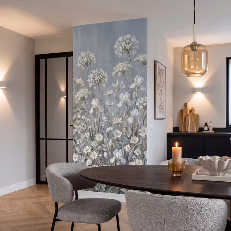 Bloemen - Botanisch - Blauw Behang Vlies klein -sfeer3