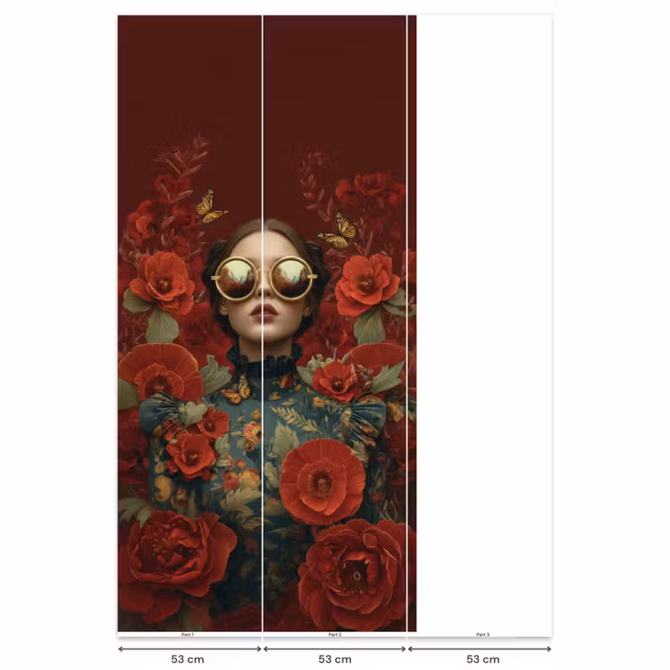 Bloemen - Dieprood - Zonnebril - Vrouw Behang Vlies klein -USP_banen
