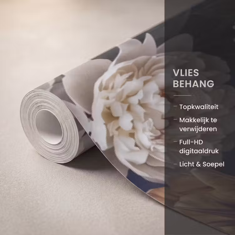 Bloemen - Donker - Elegant - Natuur - Wit Behang Vlies klein -USP_closeupNL