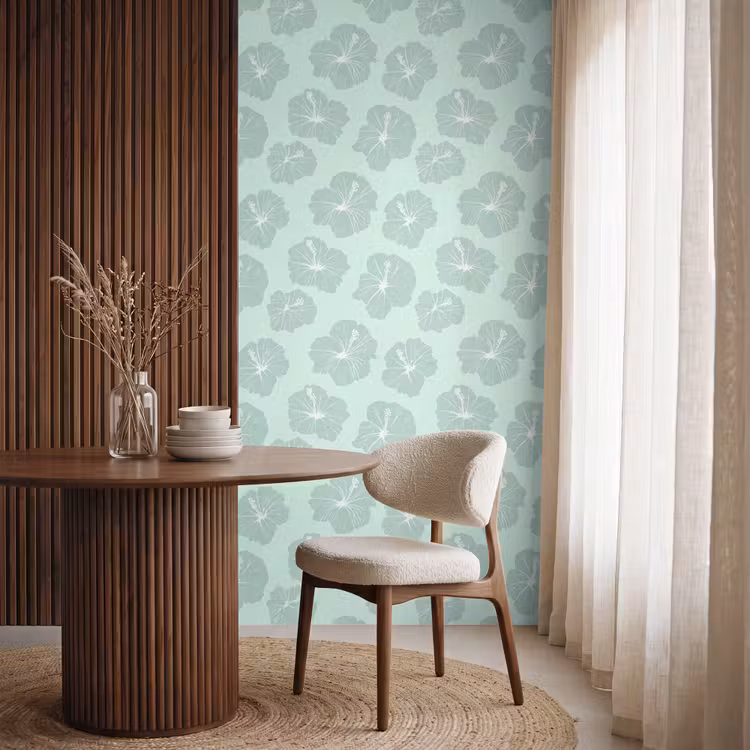 Bloemen - Hibiscus - Mint Behang Vlies klein 1076 -sfeer1