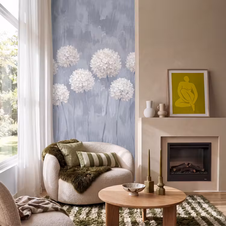 Bloemen - Illustratie - Blauw Behang Vlies klein -sfeer2