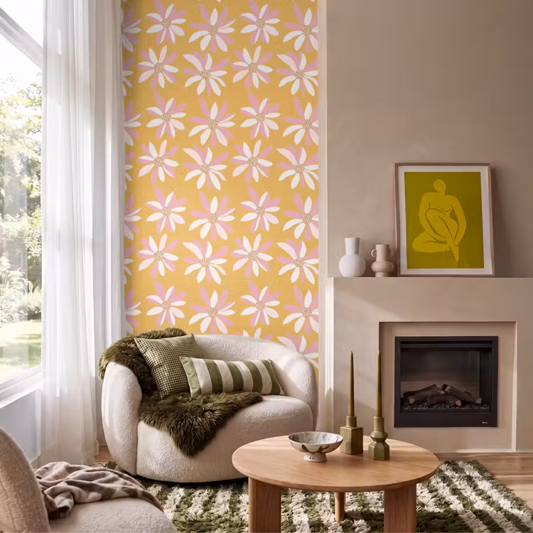 Bloemen - Modern - Geel Behang Vlies klein 1076 -sfeer2
