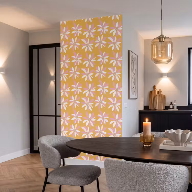 Bloemen - Modern - Geel Behang Vlies klein 1076 -sfeer3