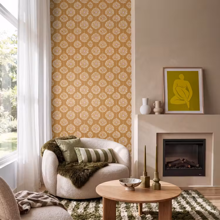 Bloemen - Modern - Oker Behang Vlies klein 1076 -sfeer2
