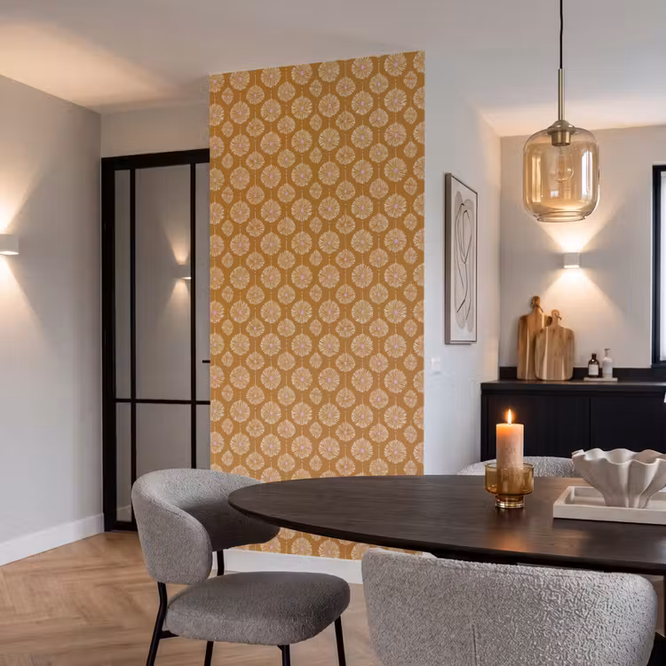 Bloemen - Modern - Oker Behang Vlies klein 1076 -sfeer3